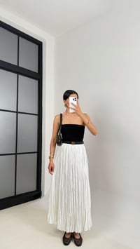 Beyaz Kırışık Kumaş Maxi Boy Tencel Etek Gaus00552GausETEKGU1002286