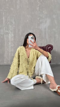 Yeşil Zenit Püskül Detaylı Bağlamalı Keten  Gömlek GAUS-01147GAUSGÖMLEKGAUS-01147