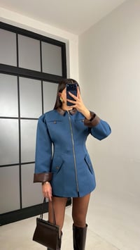 Mavi Deri Yaka Detaylı Astarlı Vatkalı Premium Ceket gaus-01027GAUSCEKETgaus-01027