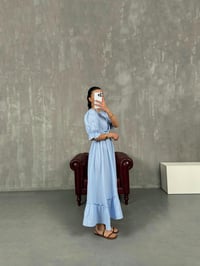 Bebe Mavi V Yaka Beli Lastikli Büzgülü Müslin Pinterest Elbise Gaus00022GausELBİSEGU1001039