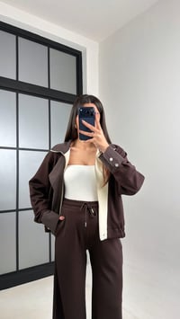 Acı Kahve Çıtçıt Düğmeli Ceket Pantolon Paraşüt Kumaş Detaylı Modal Takım GAUS-01075GAUSTAKIMGAUS-01075