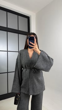 Antrasit Kuşaklı Hırka Beli Lastikli Pantolon Triko Takım GAUS-00848GAUSTAKIMGAUS-00848