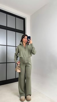 Yeşil Çift Fermuarlı Hırka Beli Lastikli Pantolon Triko Takım GAUS-01090GAUSTAKIMGAUS-01090