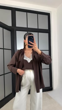 Acı Kahve Dantel Detaylı Birleşik Atlet Gömlek İkili Tencel Gömlek GAUS-01181GAUSTAKIMGAUS-01181