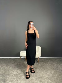 Siyah Kare Yaka Basic Elbise GausELBİSEGU007143