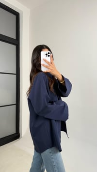 Lacivert Yarasa Kol Oversize Cep Detaylı Poplin Gömlek GAUS-0072GAUSGÖMLEKGAUS-0072