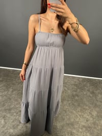 Rave Gri Müslin Astarlı Uzun Askılı ElbiseGausELBİSEGU008755