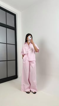 Pembe Yarım Kol Cepli Gömlek Beli Lastikli Pantolon Yarım Astarlı Pamuk Karışımlı Takım Gaus00356  GausTAKIMGU1001824