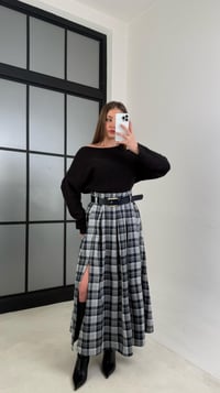 Lacivert Kemerli Yırtmaç Detaylı Ekoseli Etek gaus-01026GAUSSkirtgaus-01026