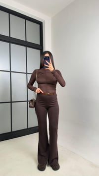 Kahve Kemerli Palazzo Tayt Pantolon GAUS-00958GAUSPANTOLONGAUS-00958