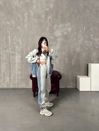 Lome Gri Denim Karışımlı Şardonlu Oversize TakımGausTAKIMGU00903862