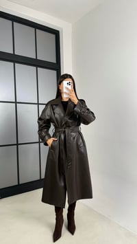 Acı Kahve Yırtmaç Detaylı Astarlı Premium Deri Trençkot GAUS-00575GAUSTRENÇKOTGAUS-00575