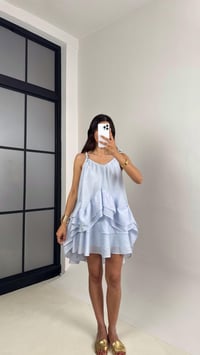 Açık Mavi Ayarlanabilir Askılı Astarlı Katlı Şifon Elbise Gaus00632GausELBİSEGU1002475