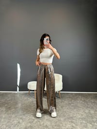 Kahve Parlak Desenli Pantolon GausPANTOLONGU004244