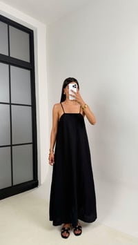 Siyah Ayarlanabilir Askılı Muadil Kırışık Kumaş Elbise Gaus00674GausELBİSEGU1002553