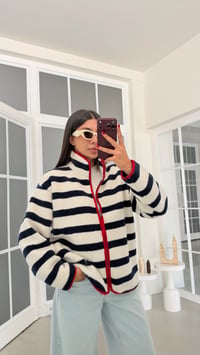 Lacivert Çizgili Kırmızı Şeritli Polar Sweatshirt GAUS-02288 GAUS-01916GAUSSWEATSHIRTGAUS-02288