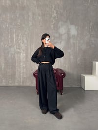 Frank Siyah Önden Düğmeli Pileli Bol Poliviskon PantolonGausPANTOLONGU00904410