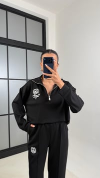 Siyah Fermuarlı Baskılı Sweatshirt Beli Lastikli Eşofman İkili Takım GAUS-00597GAUSTAKIMGAUS-00597