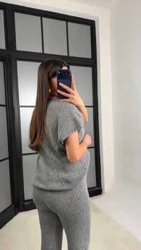 Gri Sıfır Kol Tshirt Beli Lastikli Pantolon Triko Takım GAUS-01238GAUSTAKIMGAUS-01238
