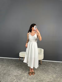 Yulia Beyaz İp Bağlama Askılı Astarlı Premium Elbise GausELBİSEGU007090