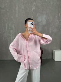 Pembe Keten Karışımlı Kareli Gömlek Gaus00025GausGÖMLEKGU1001050