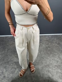 Disy Krem Gabardin Dokuma Paça Detaylı PantolonGausPANTOLONGU008565