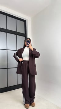 Acı Kahve Astarlı Vatkalı Blazer Ceket Beli Lastikli Pantolon Şerit Detaylı Premium Takım GAUS-00934GAUSTAKIMGAUS-00934