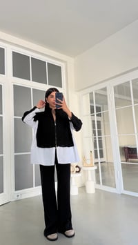 Siyah Gömlek Detaylı Örme Hırka Beli Lastikli Cepli Pantolon İkili Triko Takım GAUS-02132GAUSSuitsGAUS-02132