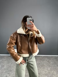 Jaden Kahve Deri Kürklü Biker MontGausMONTGU002767