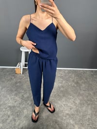 Cornu Lacivert İp Askılı Bluz Keten İkili TakımGausTAKIMGU008219