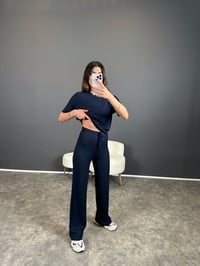 Gown Lacivert Fitilli İkili TakımGausTAKIMGU004348
