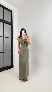 Haki Önü Bağlamalı Yaka Fırfır Detaylı Elbise Gaus00347GausELBİSEGU1001810