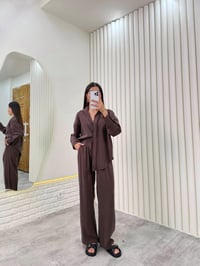 Acı Kahve Gömlek Beli Lastikli Pantolon Premium Tensel Takım Gaus00322GausTAKIMGU1001748