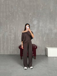 Kahve İnce Modal Kumaş Kısa Kol Muadil Basic Takım Gaus00197GausTAKIMGU1001463