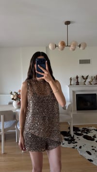 Kahve Muadil Atletli Pullu Bluz GAUS-01650GAUSBlouseGAUS-01650
