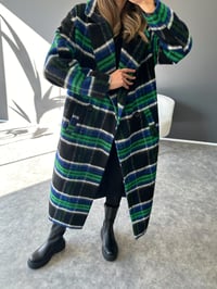 Premium Mavi Ekose Astarlı Uzun Kaban GausKABANGU002856