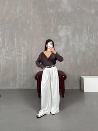 Beyaz Kemerli Bol Paça Pantolon Gaus00076GausPANTOLONGU1001179