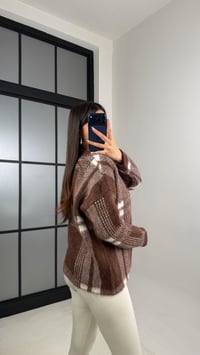 Kahve V Yaka Desenli Triko Kazak GAUS-00782GAUSKAZAKGAUS-00782