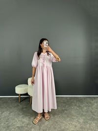 Dimitra Pembe Önden Bağlamalı Balon Kol ElbiseGausELBİSEGU008023