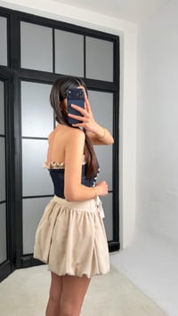 Lacivert Denim Korse Şortlu Balon Etek Takım GAUS-01433GAUSTAKIMGAUS-01433