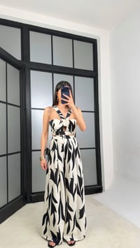 Ekru Desenli Beli Lastikli Crop Cepli Pantolon İkili Premium Takım GAUS-01390GAUSTAKIMGAUS-01390