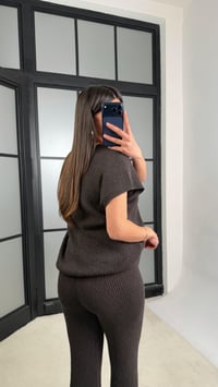 Acı Kahve Sıfır Kol Tshirt Beli Lastikli Pantolon Triko Takım GAUS-01238GAUSTAKIMGAUS-01238
