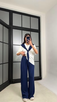 Lacivert Şal Detaylı Basic Tshirt Beli Lastikli Pantolon İkili Eşofman Takımı GAUS-01284GAUSTAKIMGAUS-01284
