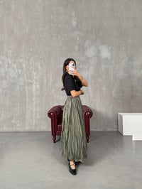 Essa Haki Kırışık Kumaş Kraş Maxi Boy EtekGausETEKGU100298