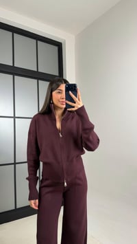 Mürdüm Çift Fermuarlı Hırka Beli Lastikli Pantolon Triko Takım GAUS-01090GAUSTAKIMGAUS-01090