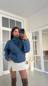 Mavi Dik Yaka Premium Denim Sweatshirt GAUS-02057GAUSSweatshirtGAUS-02057