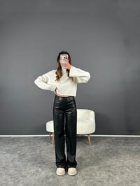 Siyah Ön Cepli Şardonlu Deri PantolonGausPANTOLONGU002891