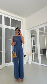 Koyu Mavi Gold Toka Detaylı Bluz Pantolon İkili Tencel Takım GAUS-01825GAUSSuitsGAUS-01825