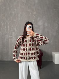 Garcia Krem Bordo Baklava Desenli HırkaGausHIRKAGU00904360