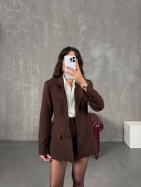 Talisa Kahve Astarlı Ceket Etek Premium İkili TakımGausTAKIMGU100622